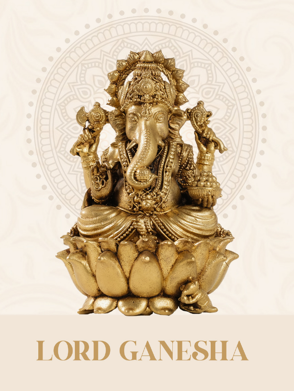 Divine Gold Plated Brass Ganesha Idol â€“  Ganesh Statue on Lotus