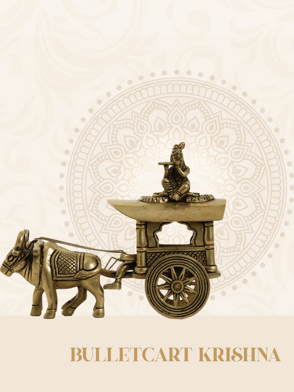 Brass Bullock Cart Krishna Idol