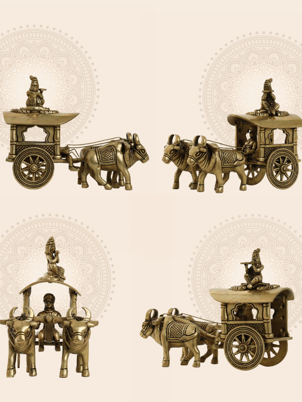 Brass Bullock Cart Krishna Idol - View 2
