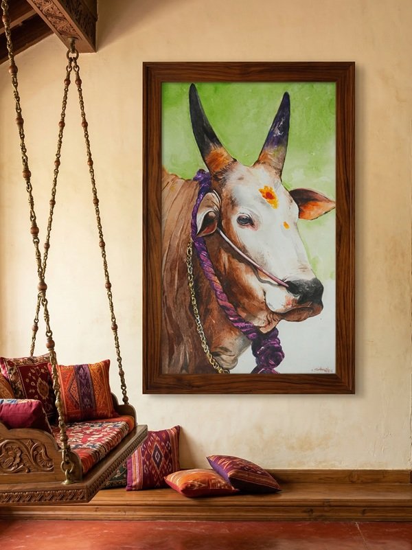 Majestic Jallikattu Kalai â€“ Original Indian Bull Watercolor Painting