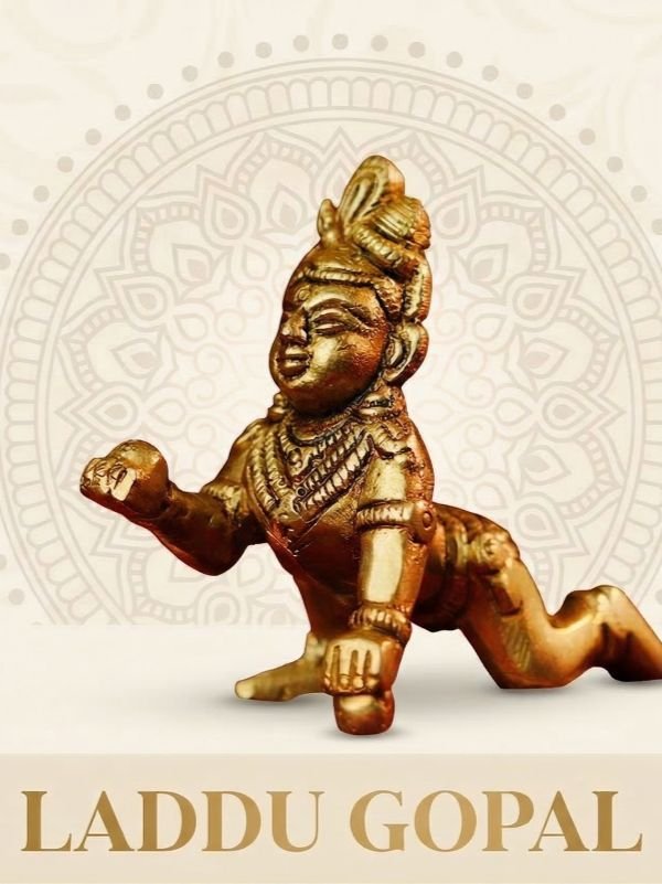 Divine Brass Laddu Gopal Idol â€“ Crawling Krishna (Bala Krishna) Statue with Ladoo