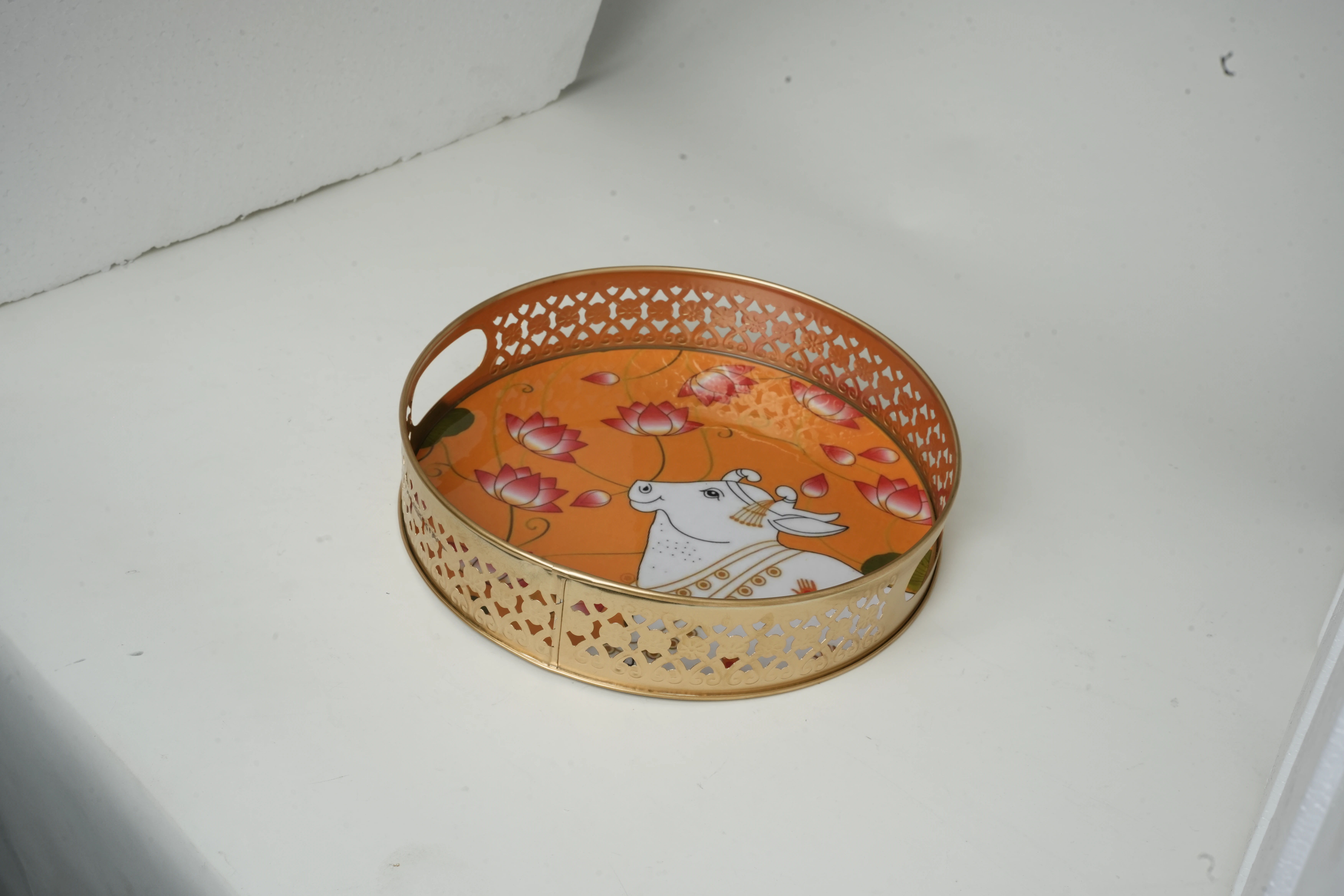 Decorative Lotus Cow Printed Serving Tray