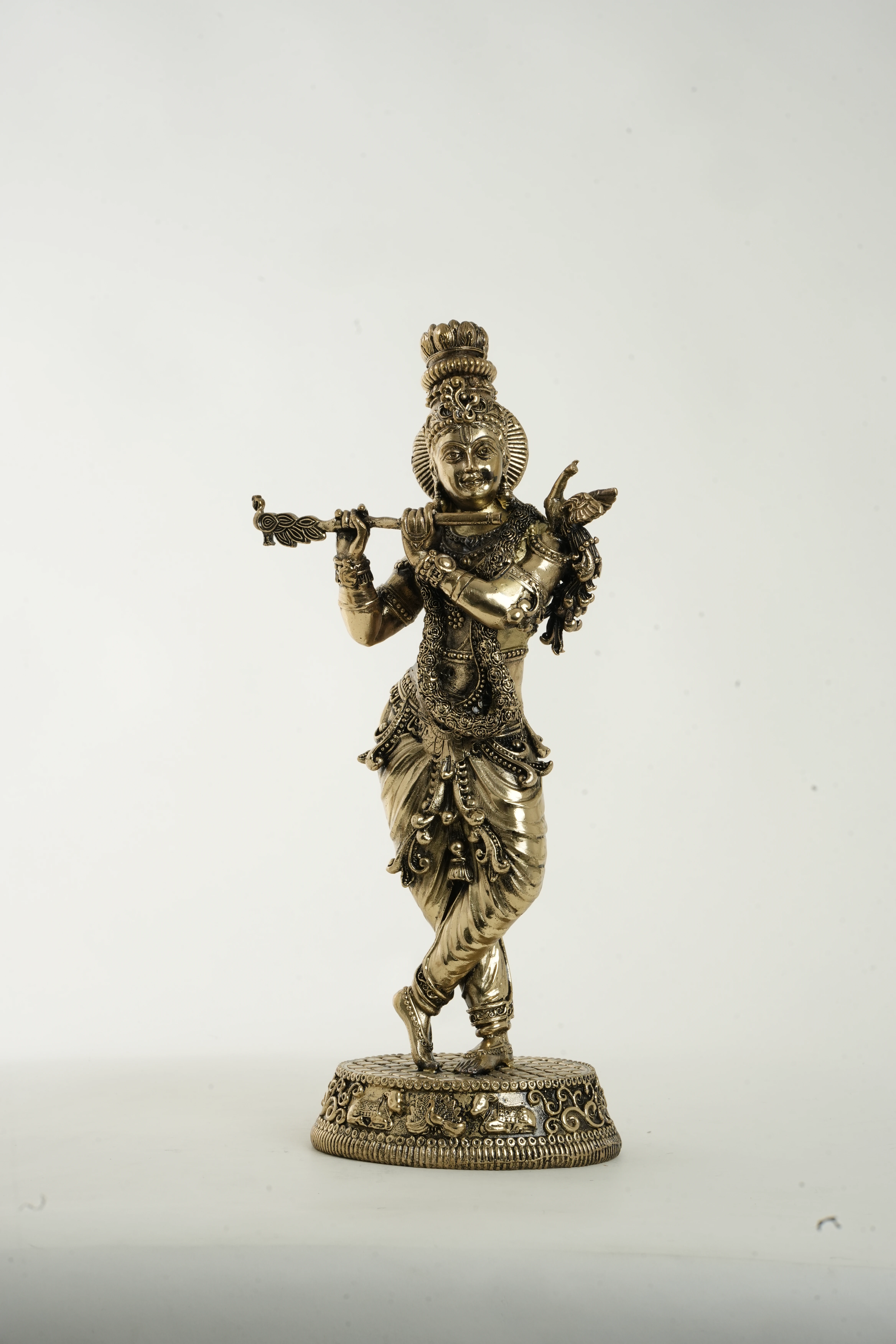 Lord Krishna Brass Idol Playing Flute