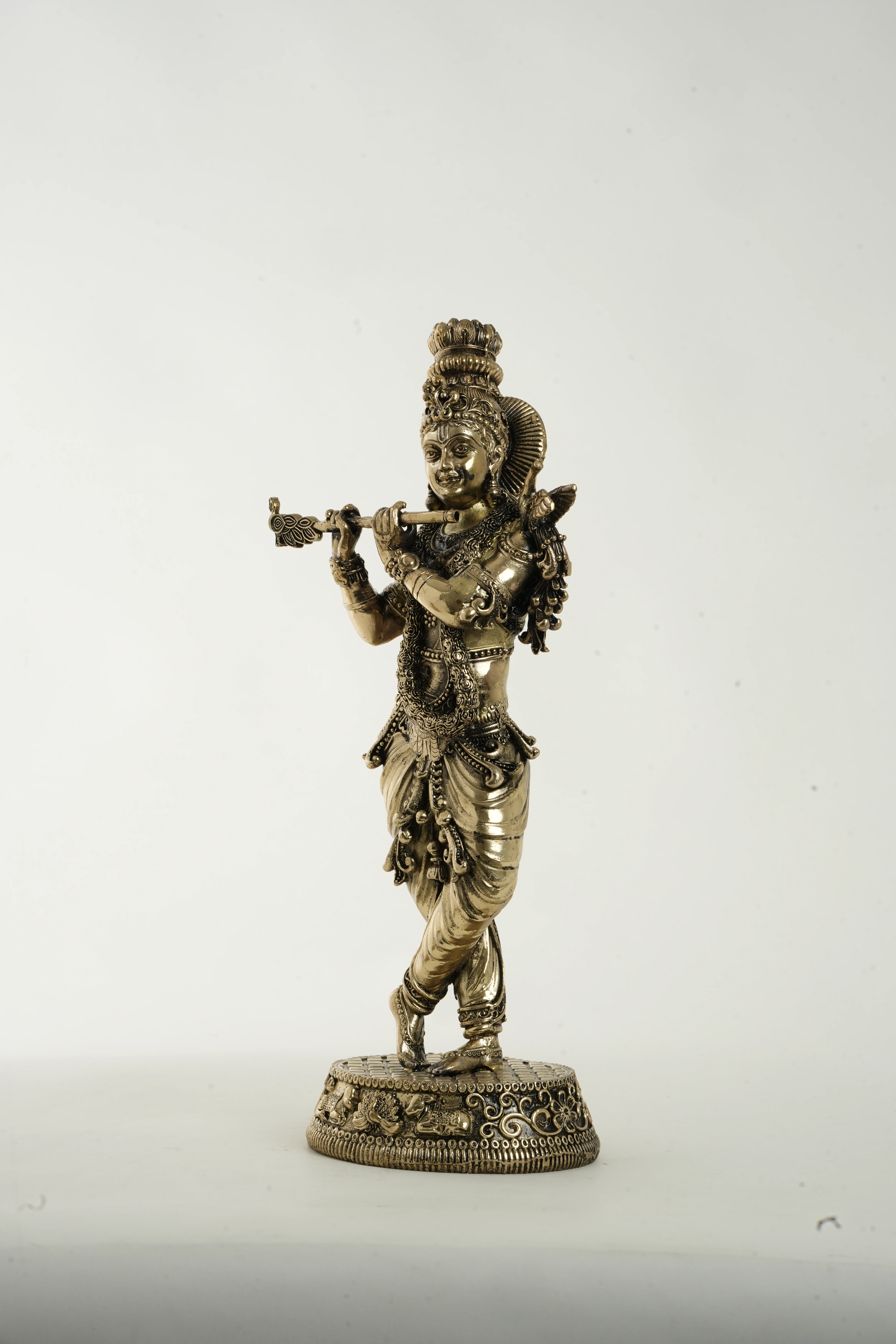 Lord Krishna Brass Idol Playing Flute