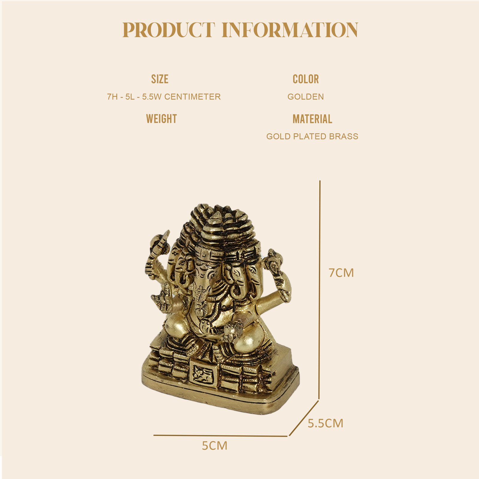 Panchamukhi Ganesha Brass Idol