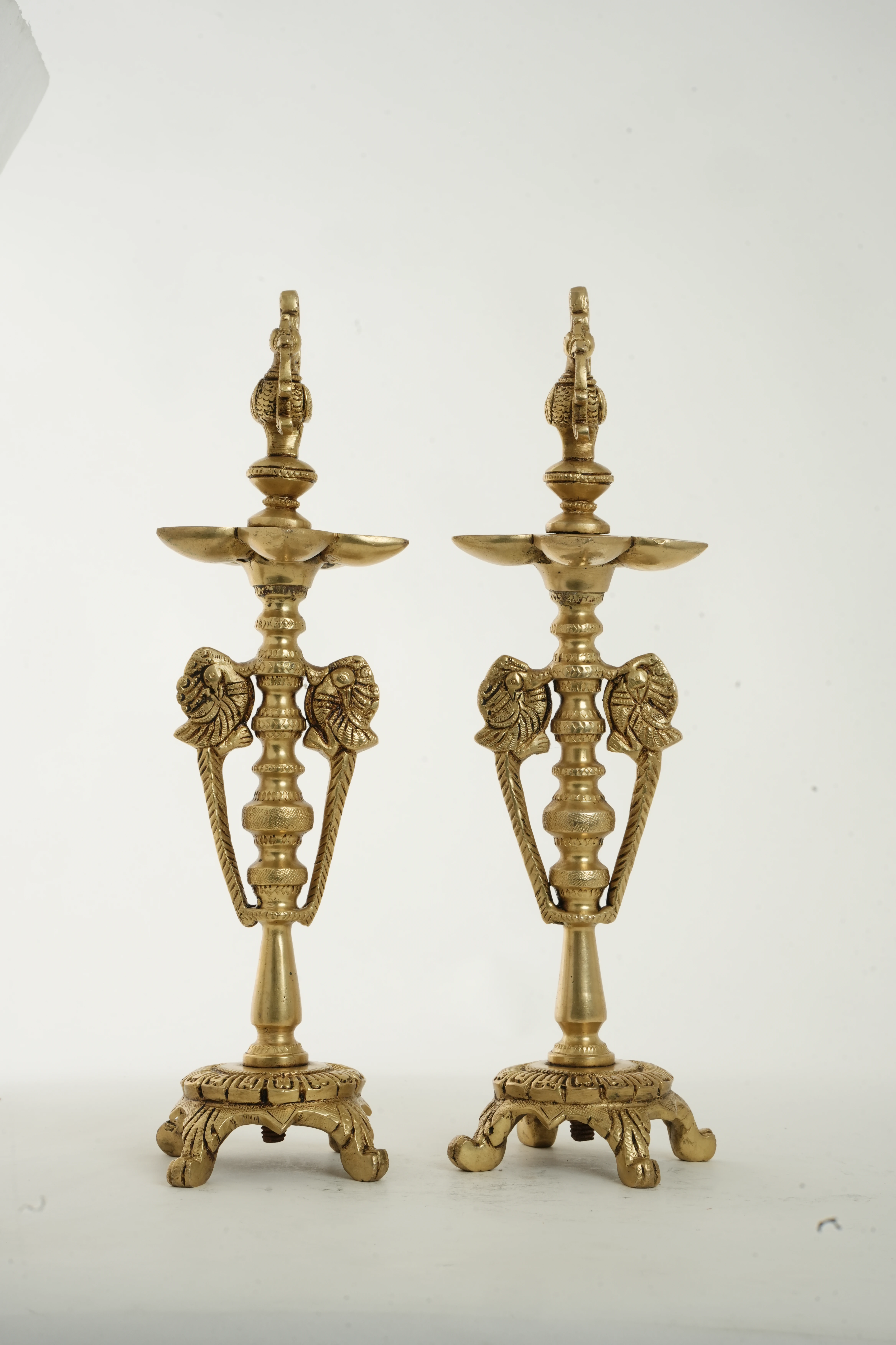 Brass Peacock Standing Diya / Decorative Oil Lamp