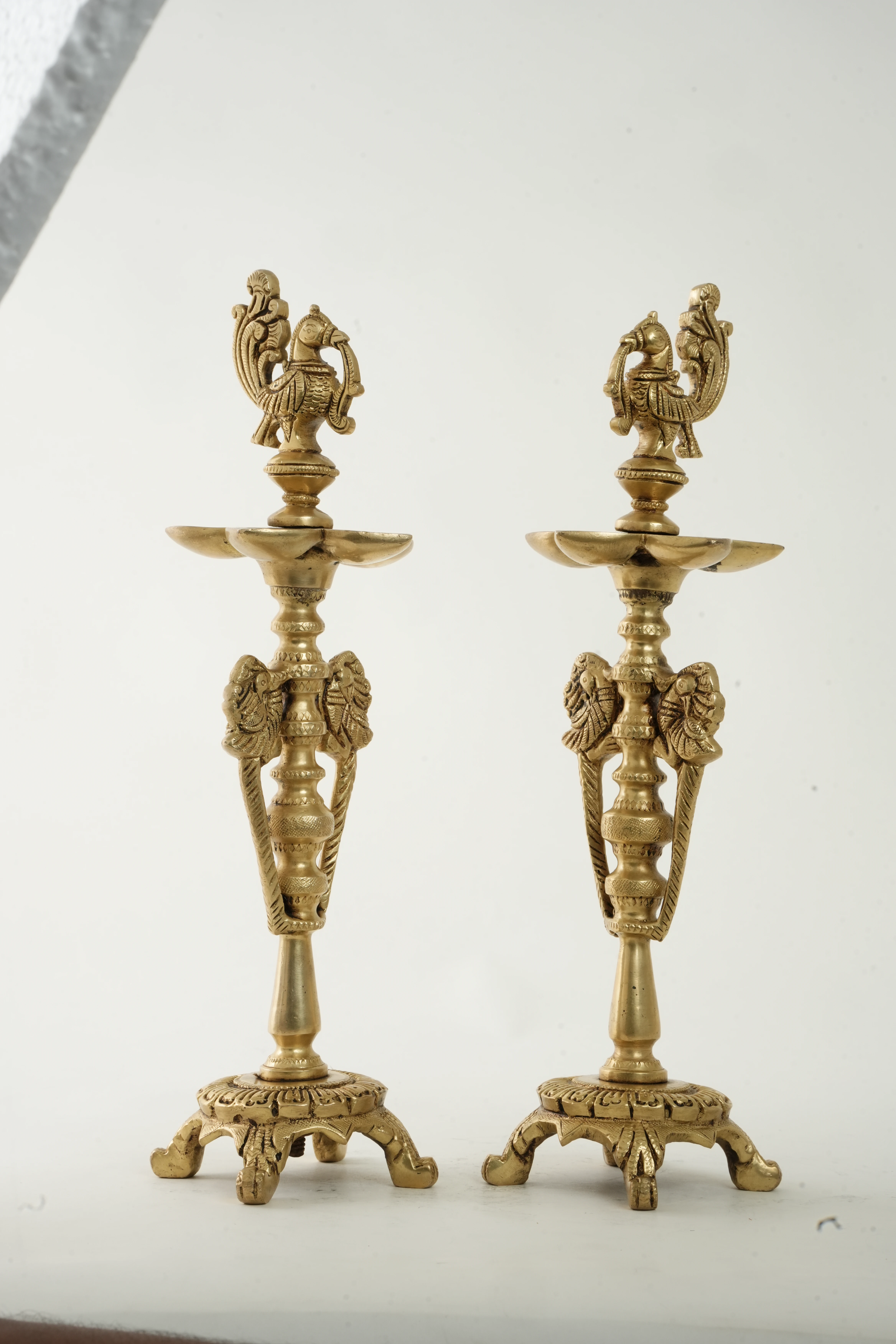 Brass Peacock Standing Diya / Decorative Oil Lamp - View 2
