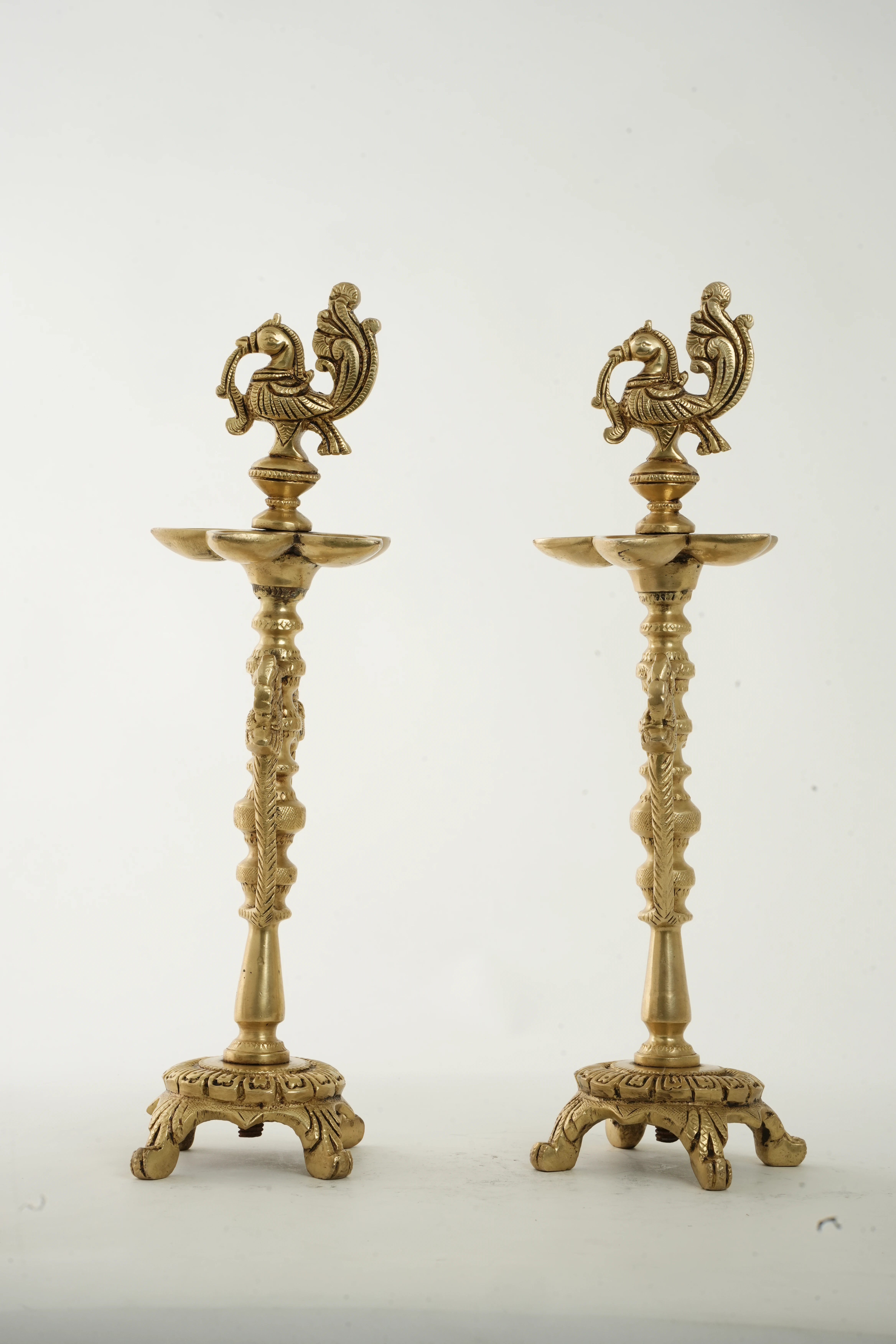 Brass Peacock Standing Diya / Decorative Oil Lamp - View 4