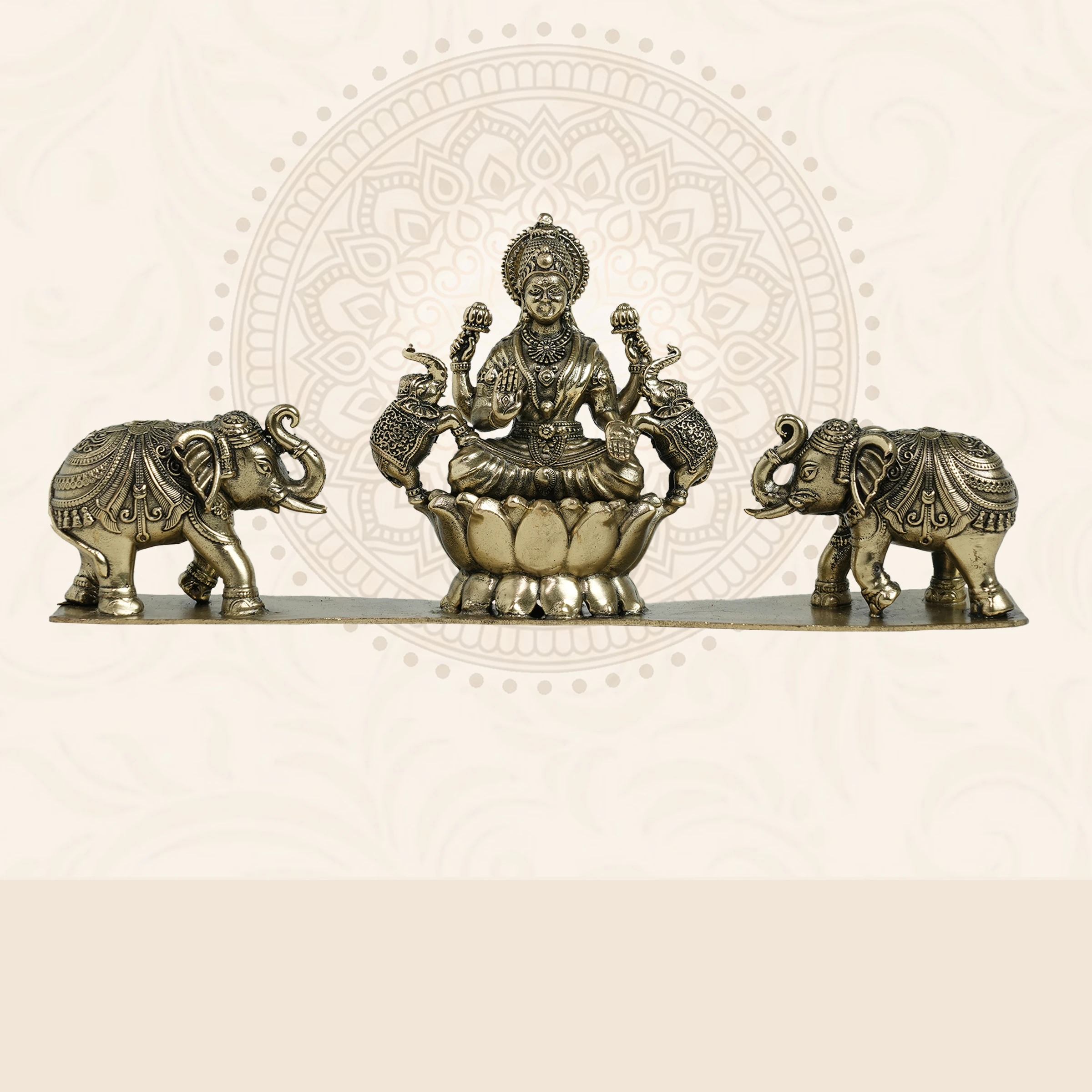 Lakshmi Brass Idol with Decorative Elephants