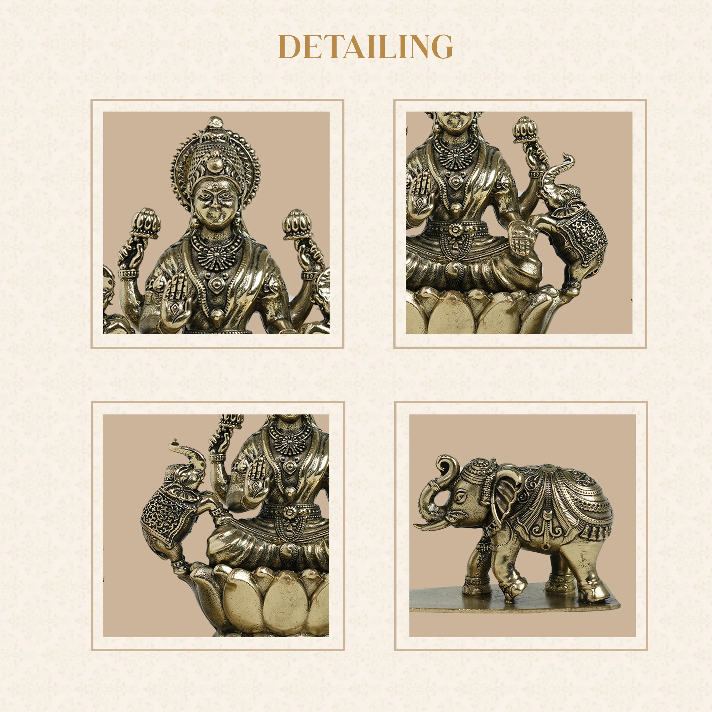 Lakshmi Brass Idol with Decorative Elephants