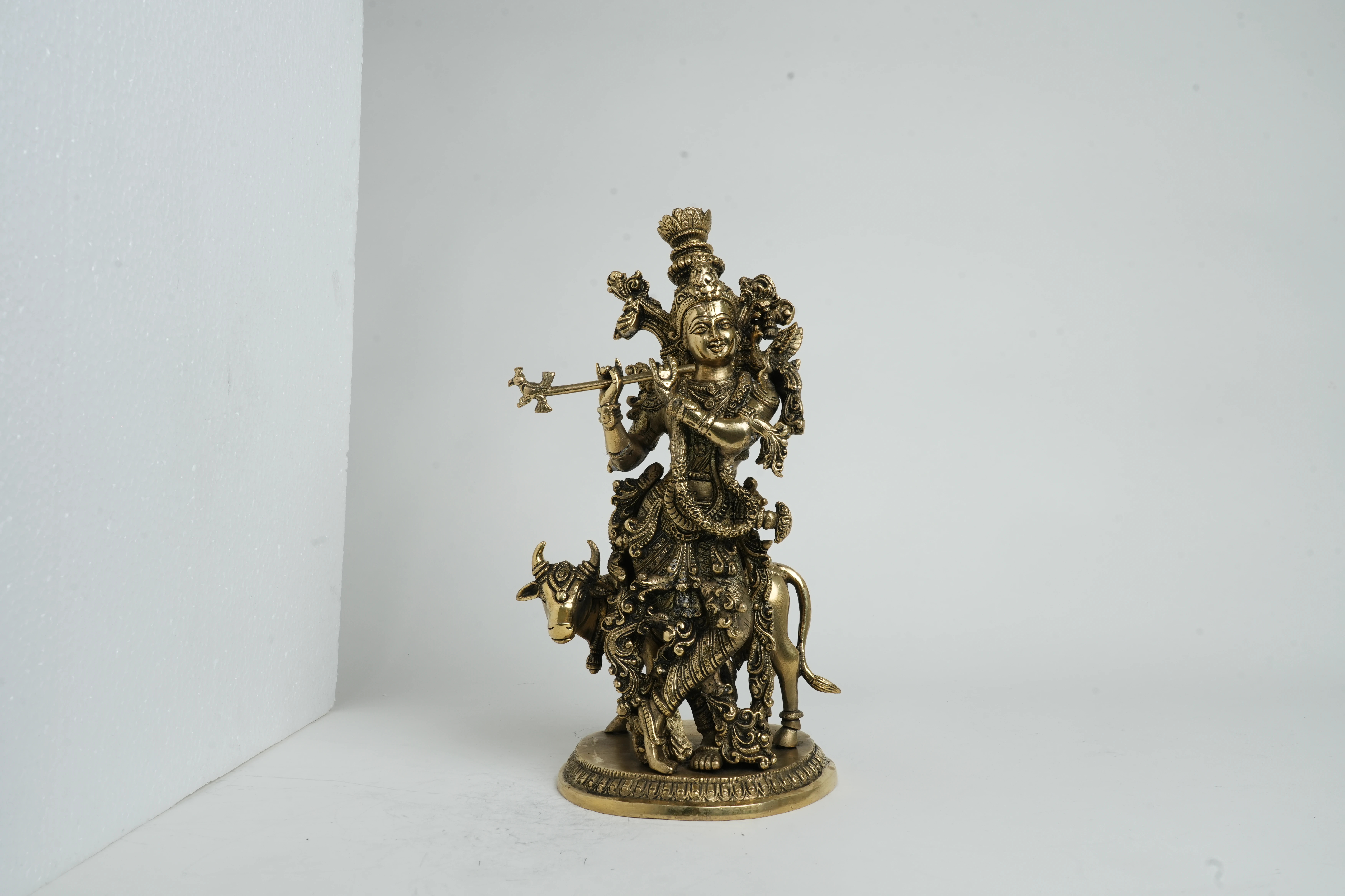 Lord Krishna Brass Idol with Cow