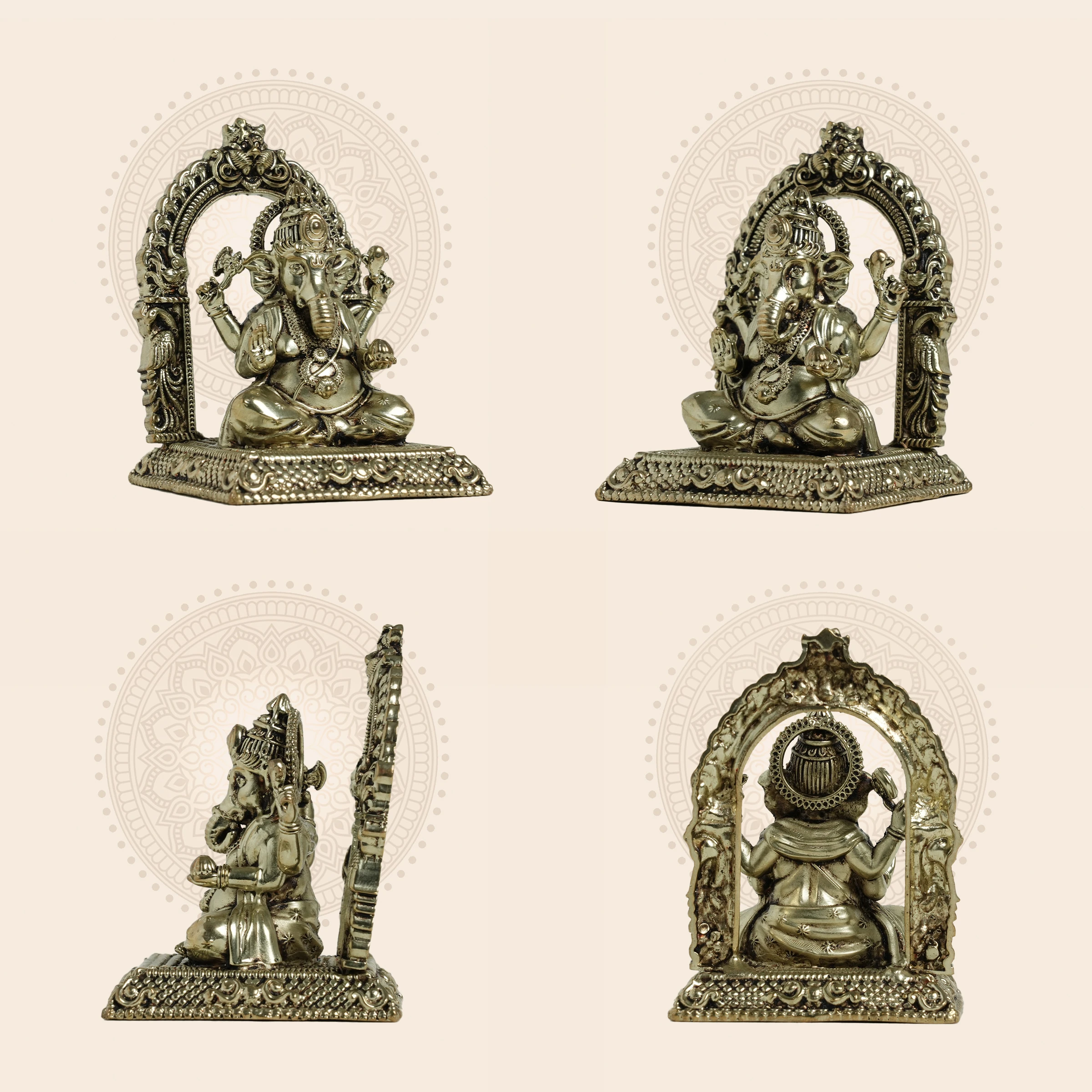 Lord Ganesha Brass Idol under an elegant ornamental arch