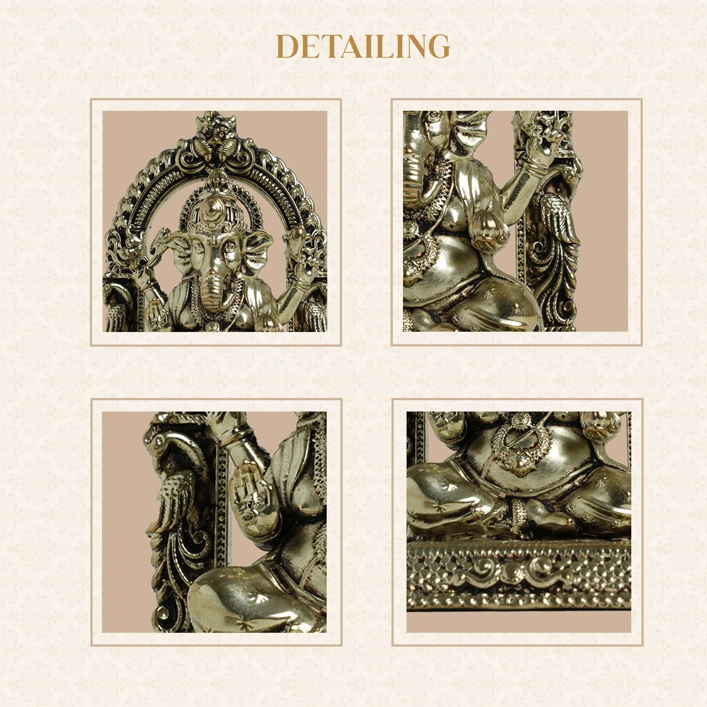 Lord Ganesha Brass Idol under an elegant ornamental arch