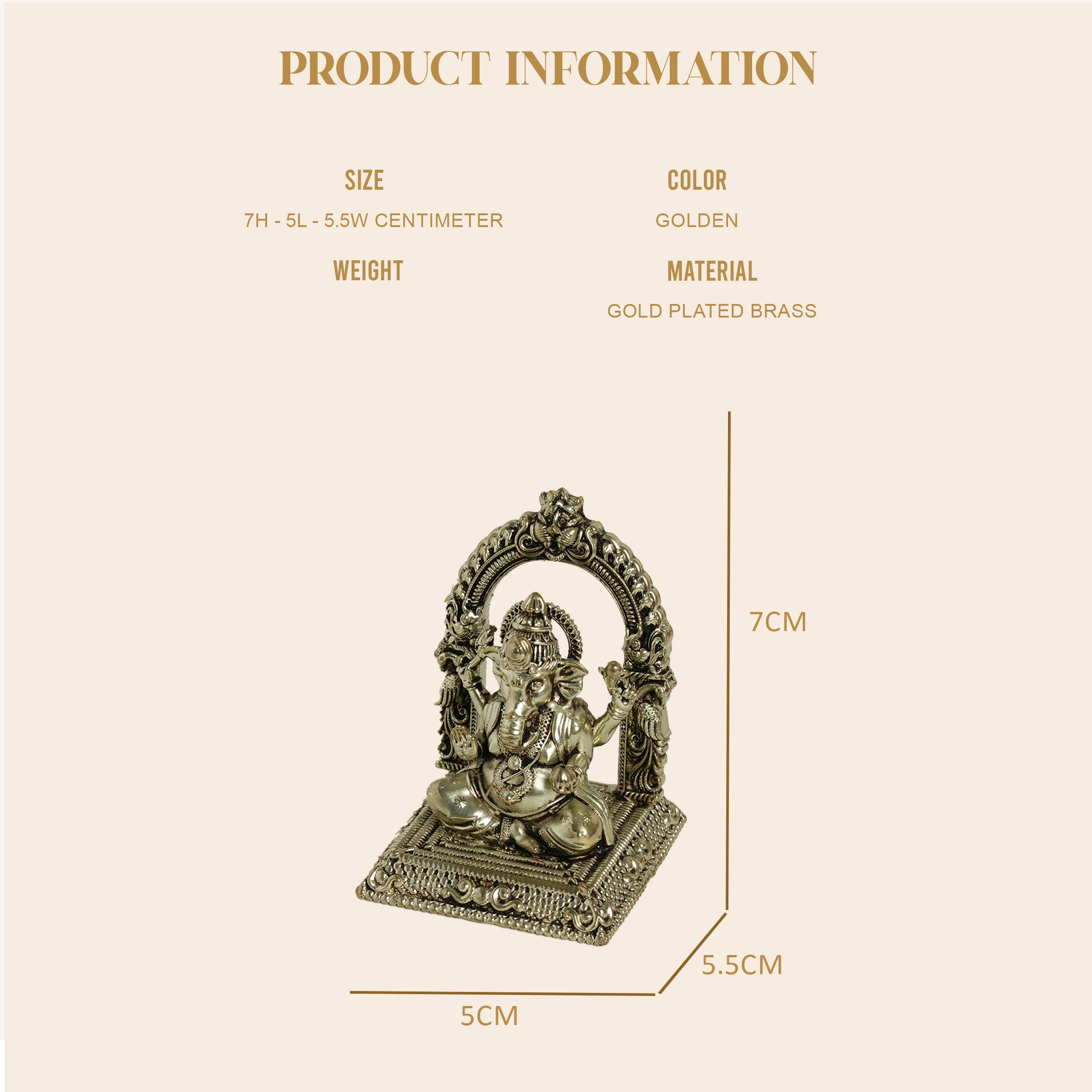 Lord Ganesha Brass Idol under an elegant ornamental arch