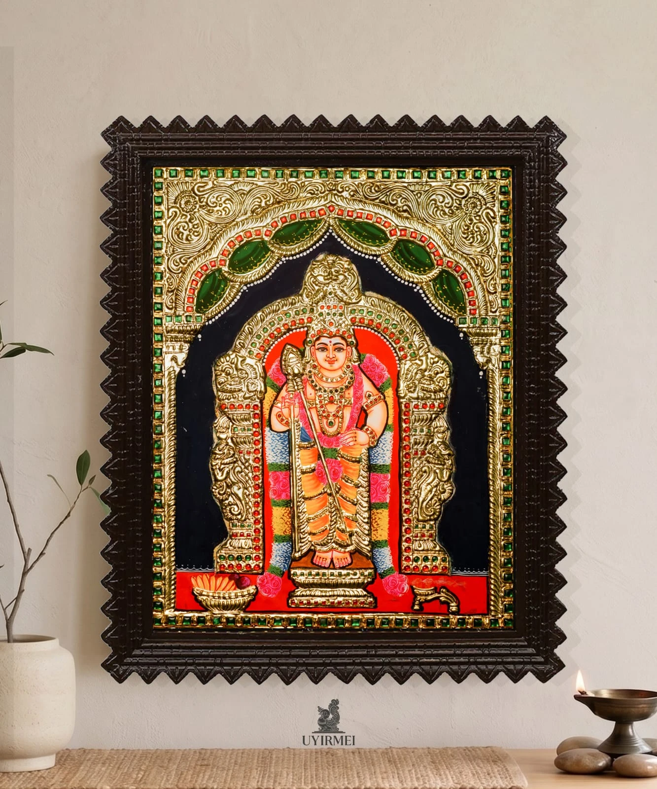 Lord Murugan (Kartikeya) Tanjore Painting with 22K Gold Foil |
