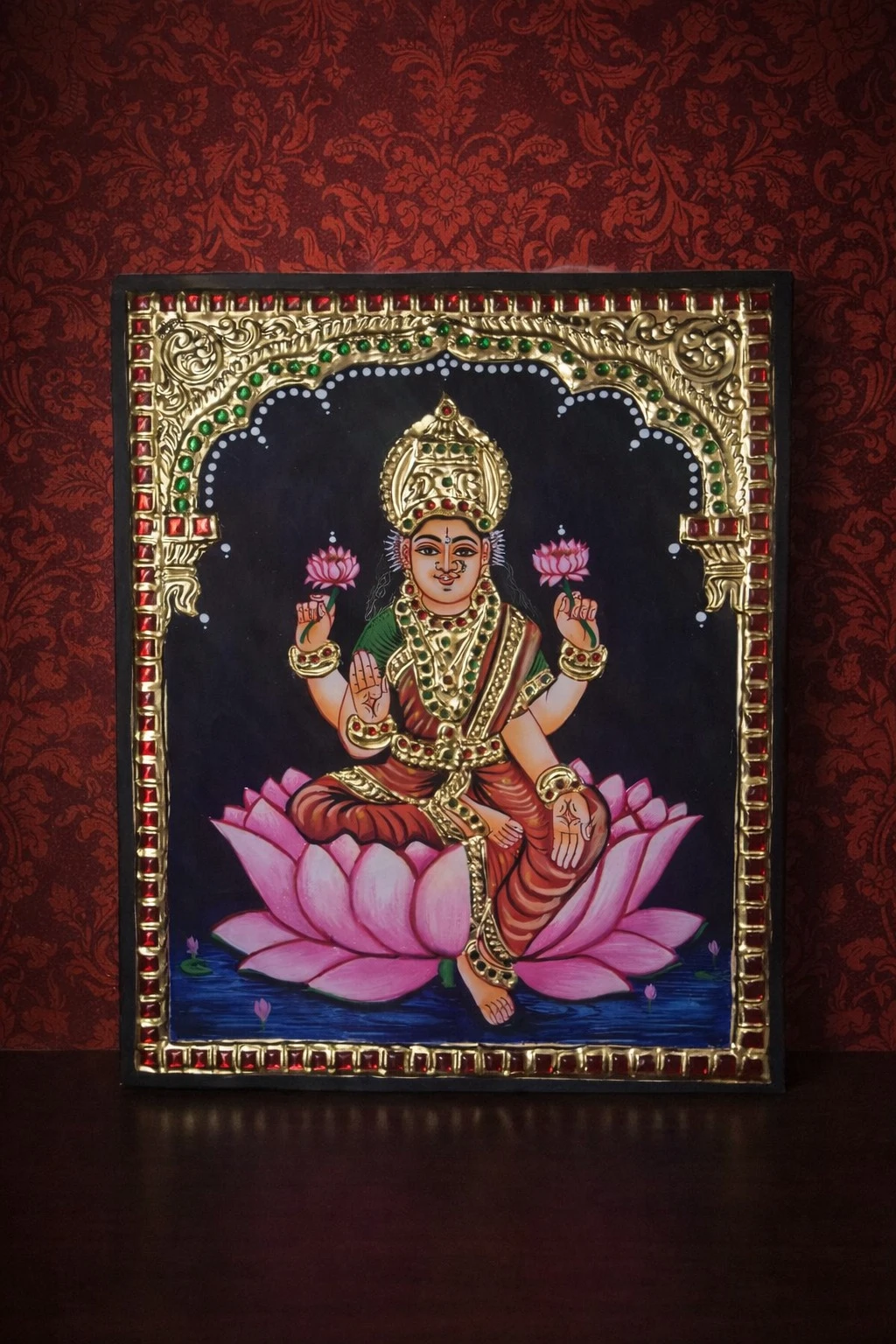 Goddess Lakshmi Tanjore Painting with 22K Gold Foil 