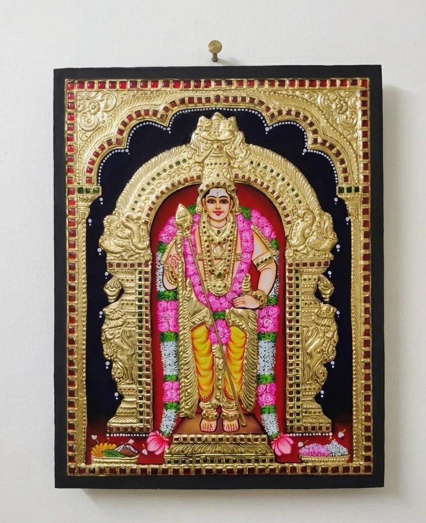 Lord Murugan Tanjore Painting with 22K Gold Foil
