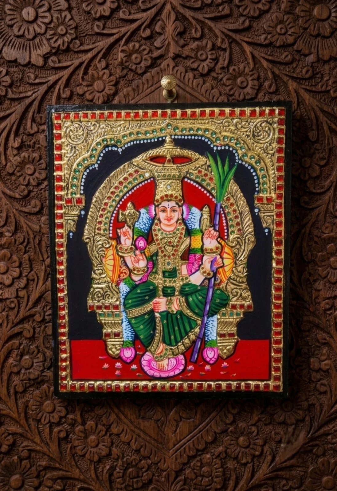 Goddess Karumariamman Tanjore Painting with 22K