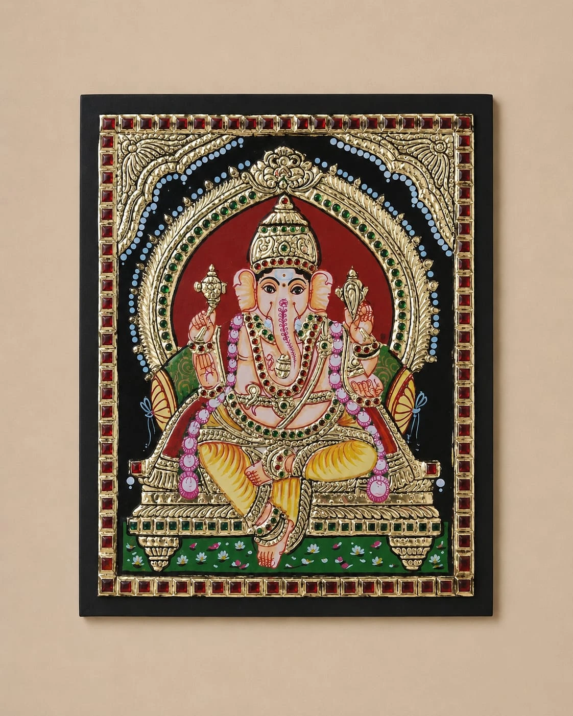 Lord Ganesha Tanjore Painting with 22K Gold Foil