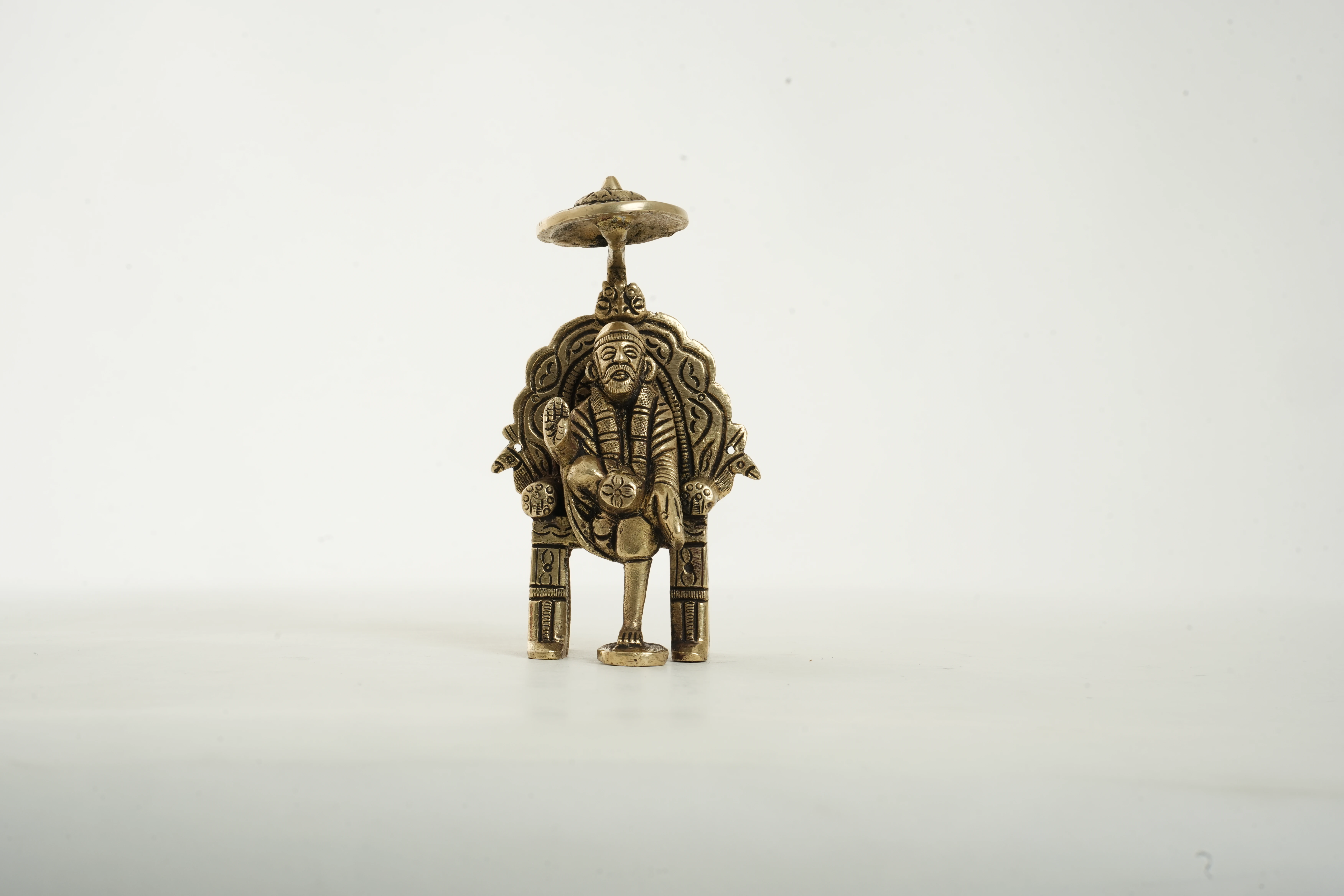 Traditional Brass Sai Baba Figurine with Umbrella